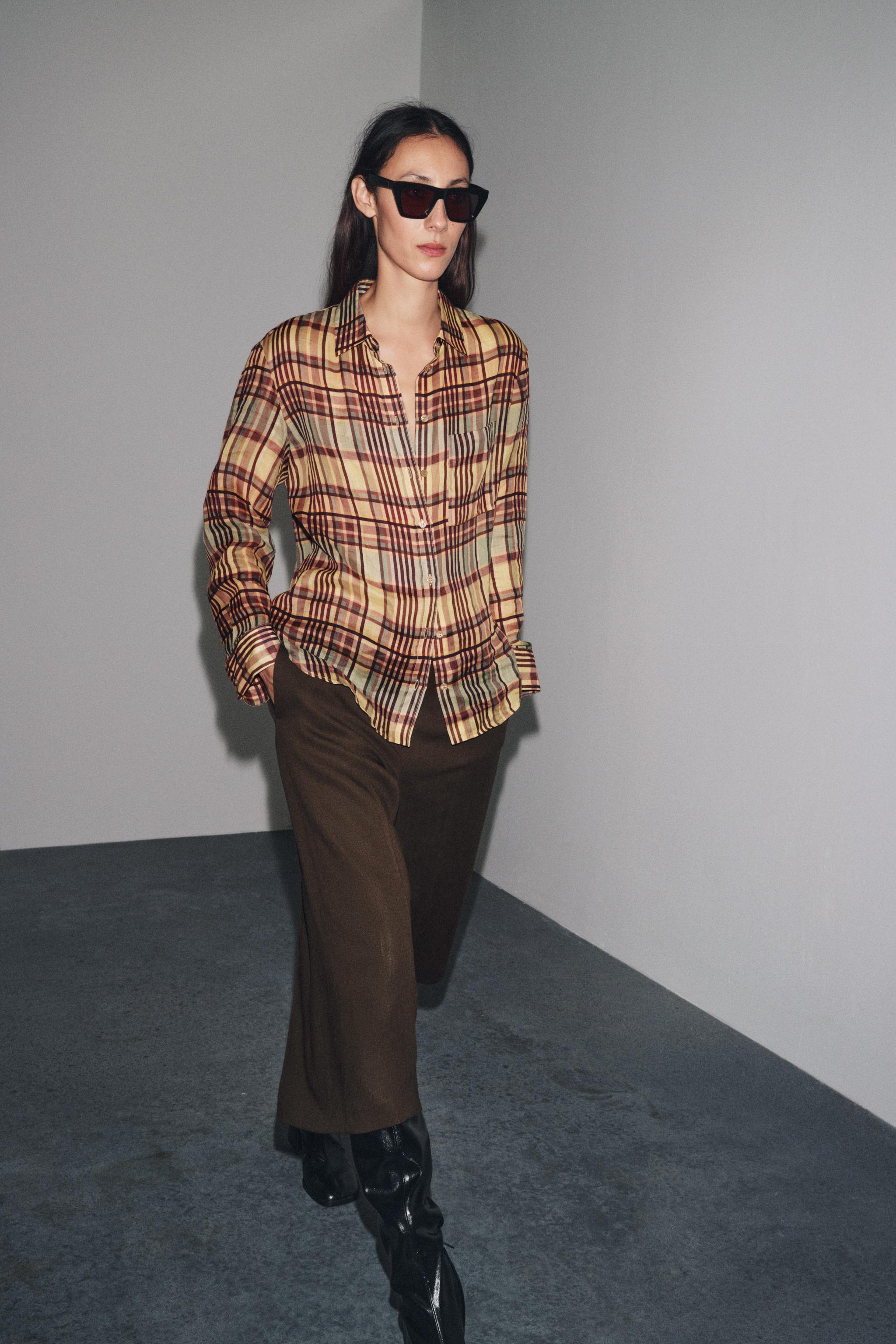 ZARA 新品 チェック ハイウエストショートパンツ　ダークブラウン　XS ショートパンツ - レディース | ZARA 日本