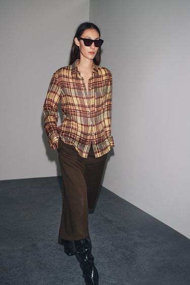 מכנסי ברמודה ארוכים מתערובת פשתן ZW Collection - שוקולד של Zara