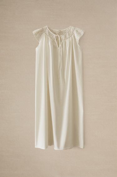 LACE COTTON NIGHTDRESS - Oyster-white by Zara - Image 4