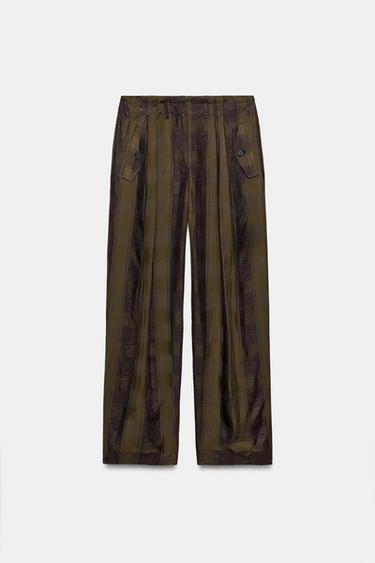 ZW COLLECTION FLOWING CHECK TROUSERS - Dark khaki by Zara - Image 4
