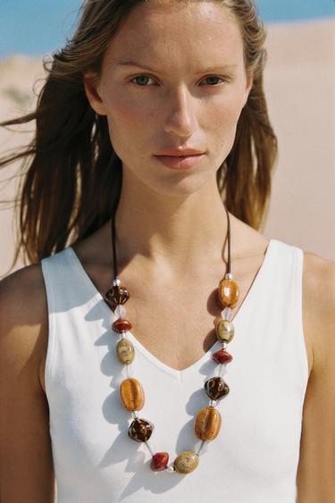 COLLAR CORDÓN ABALORIOS CERÁMICA - Marrón de Zara