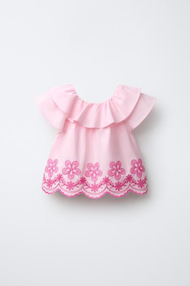 Zara EMBROIDERED FLORAL SHIRT - Pink