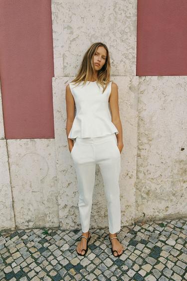 PANTALONS FINS AL TURMELL SOFT - Blanc trencat de Zara