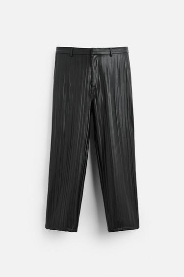 Zara FAUX LEATHER PLEATED PANTS - Black - Image 0