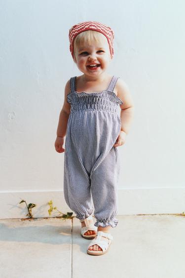 LONG STRIPED SMOCKED DUNGAREES - Bluish by Zara