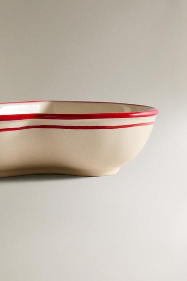STONEWARE CHRISTMAS BOWL WITH HEART - White / Red by Zara - Image 3