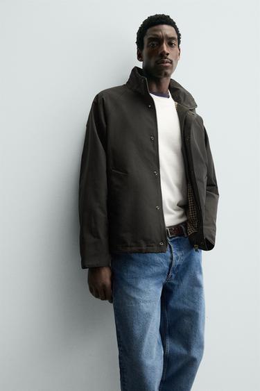 BLOUSON TECHNIQUE MÉLANGE COTON - Kaki foncé de Zara - Image 4