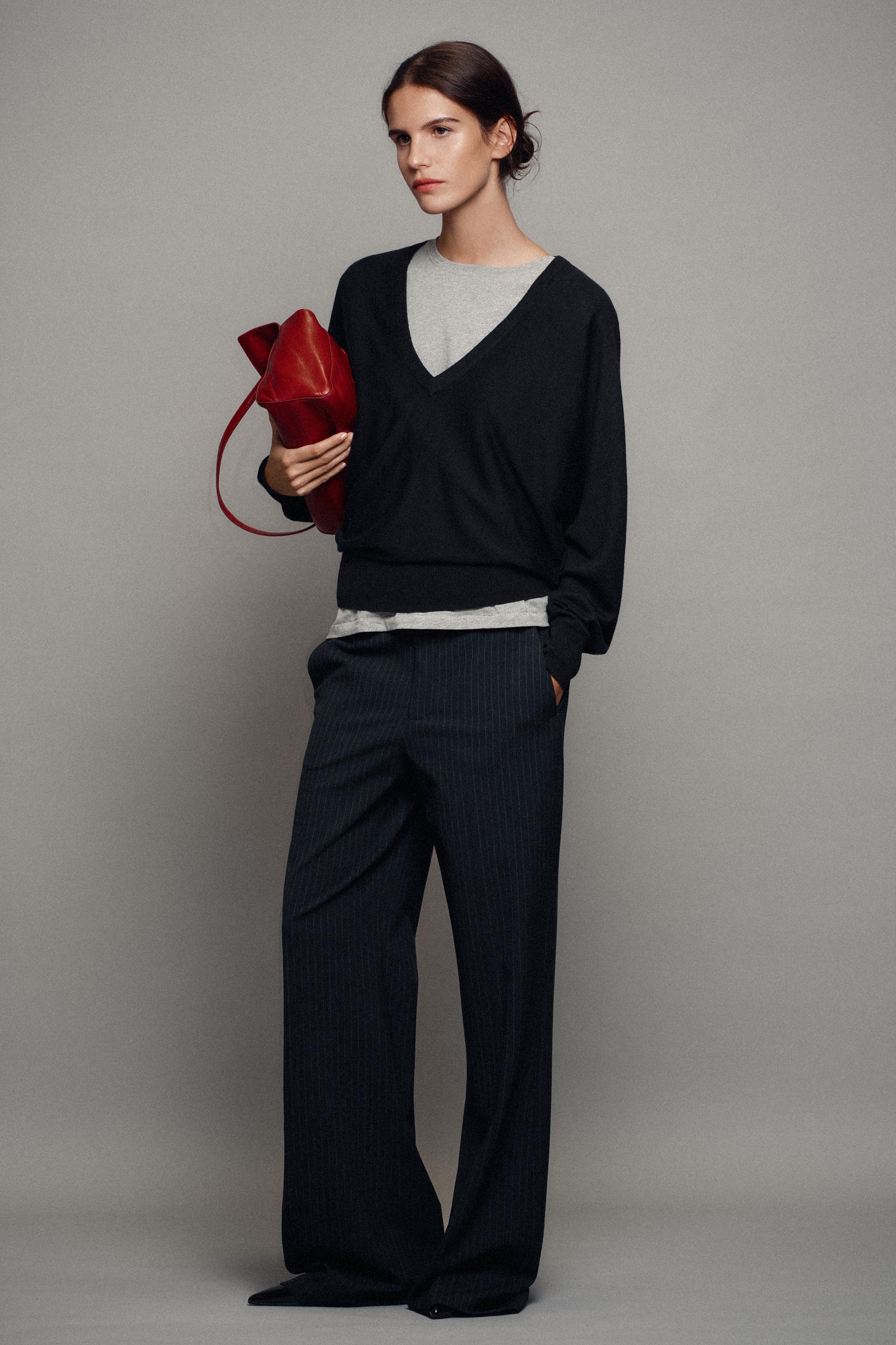 Zara ZW COLLECTION YÜKSEK BEL İNCE ÇİZGİLİ PANTOLON görsel 3