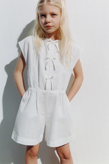 MONO CORTO LACITOS CON LINO - Blanco roto de Zara