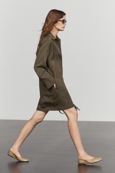 Zara Short shirt dress with pocket detail - Khaki