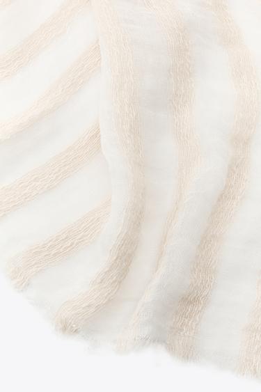 LINEN STRIPE SCARF - Ecru by Zara - Image 6
