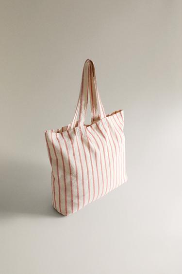 SAC DE PLAGE COTON LIN RAYURES - Corail de Zara - Image 1