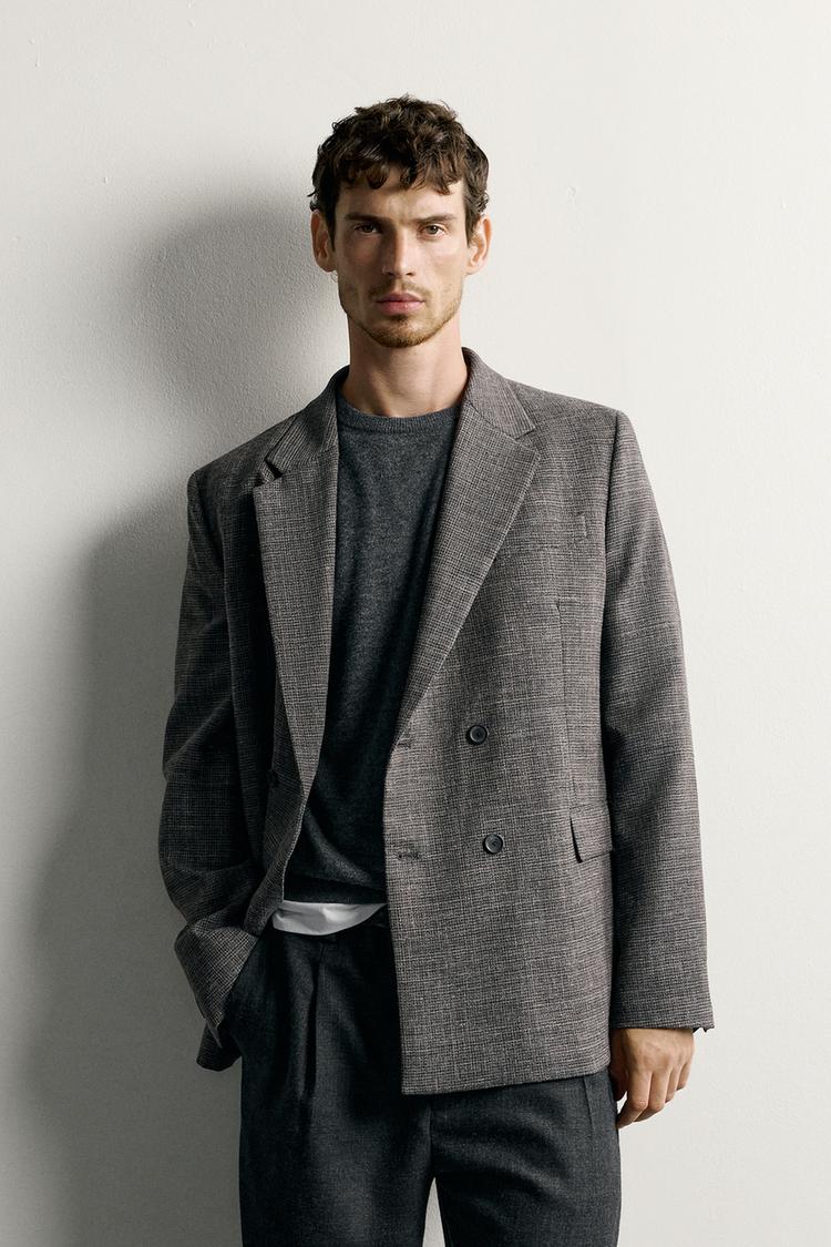 HOUNDSTOOTH DOUBLE-BREASTED BLAZER