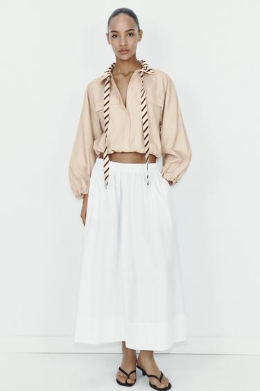CONTRAST COLLAR POPLIN TOP - Light camel by Zara