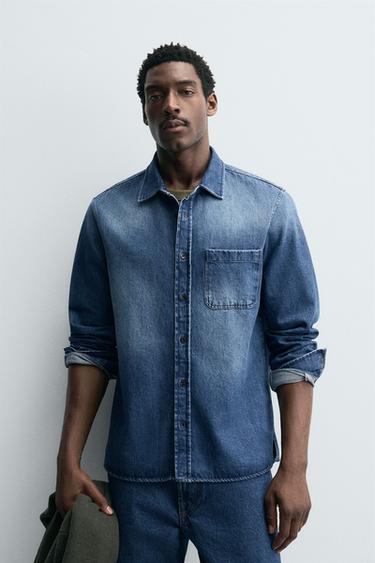 WASHED DENIM SHIRT - Mid-blue by Zara