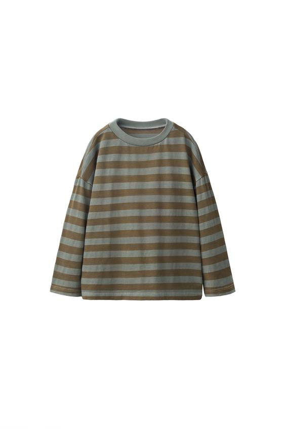 Zara STRIPED PRINT T-SHIRT - Dark khaki - Image 0