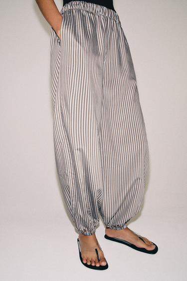 PANTALON BOUFFANT À RAYURES ZW COLLECTION - Marron-Bleu de Zara - Image 1