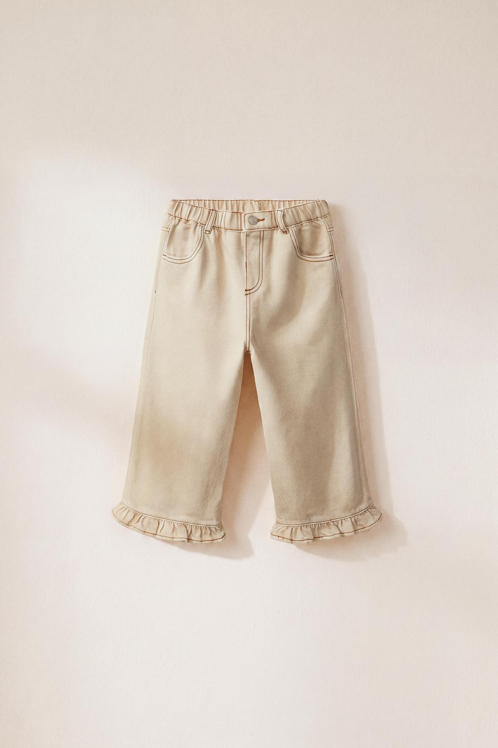 RUFFLED TWILL CULOTTES — Ecru