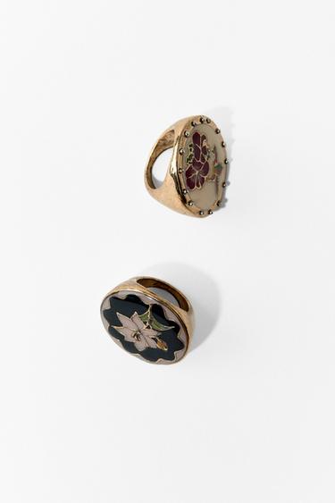 Zara 2-PACK OF RINGS WITH RESIN PIECE - Golden