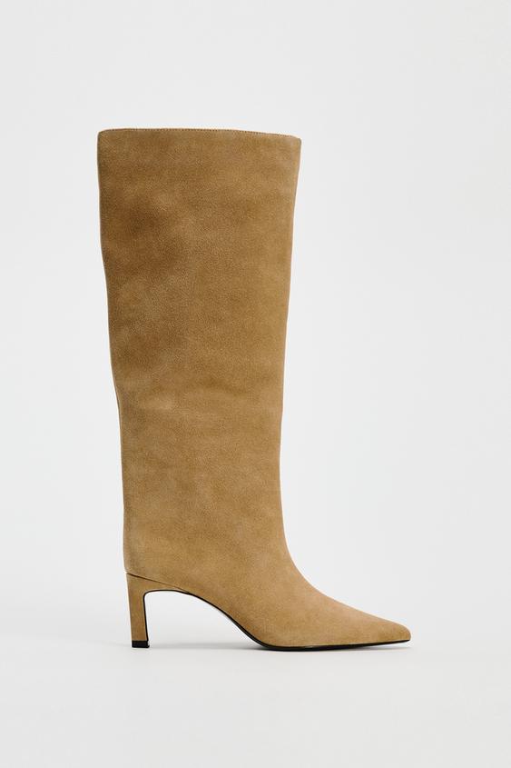 Caña Ancha Botas Camel Mujer Zara Botas Altas Bota Xl Cowboy