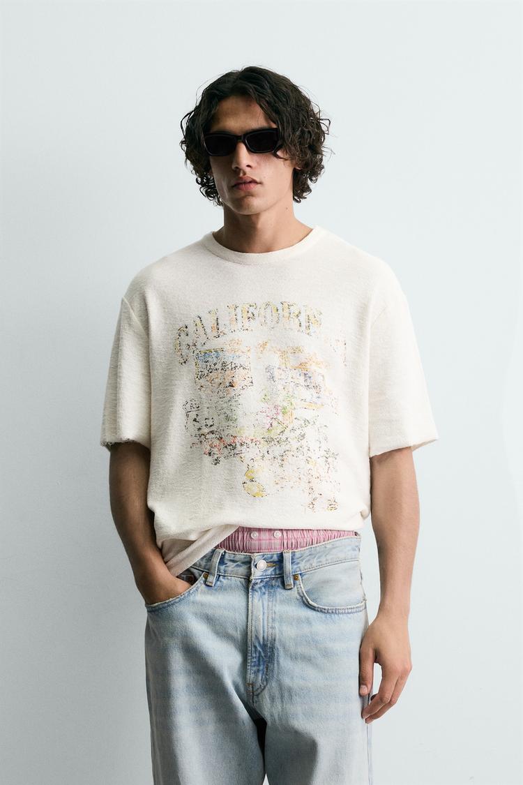 ZARA WASHED PRINTED KNIT T-SHIRT