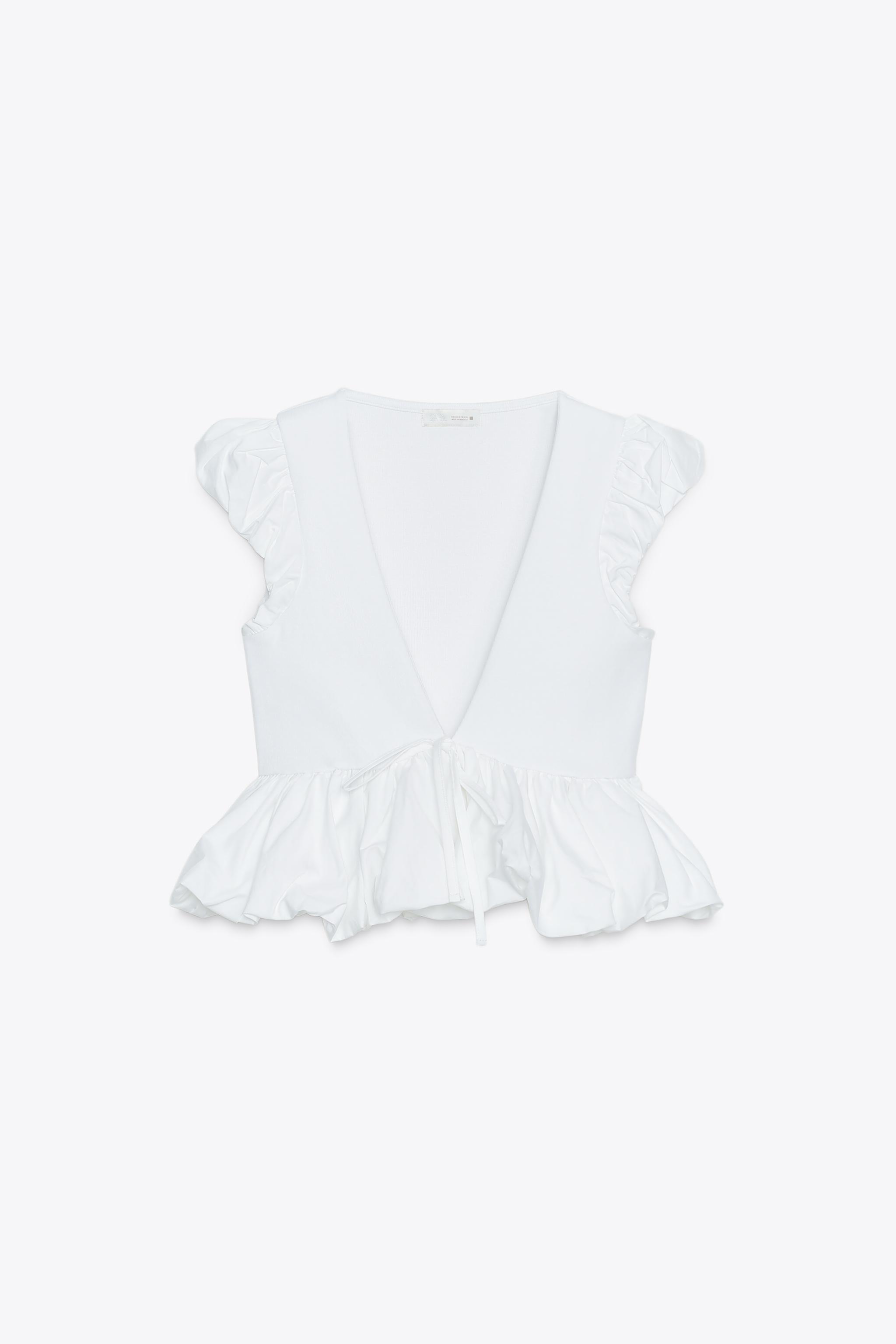 ZARA【NEW】T-SHIRT WITH CONTRAST BOW CONTRAST BOW T-SHIRT - White | ZARA United States