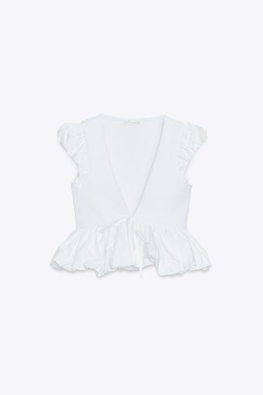 CONTRAST BOW T-SHIRT - White by Zara - Image 5