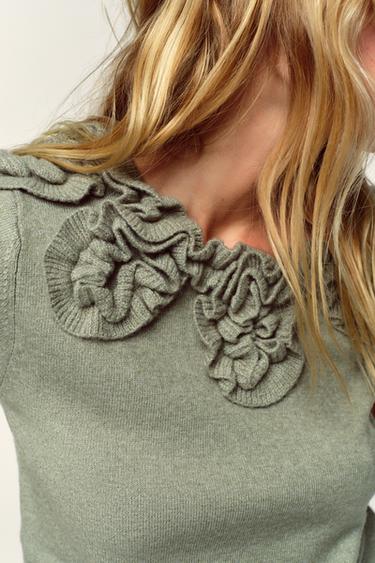 PULL EN MAILLE À FLEURS - Vert mousse de Zara - Image 3
