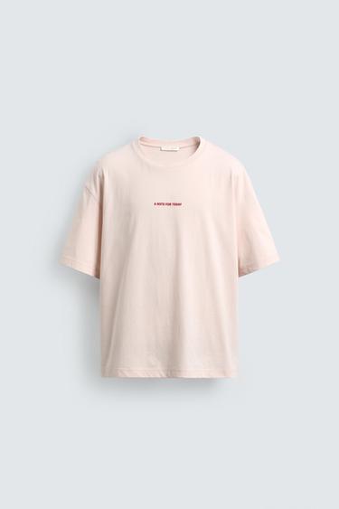 CAMISETA RELAXED FIT TEXTOS ESTAMPADOS - Rosa de Zara