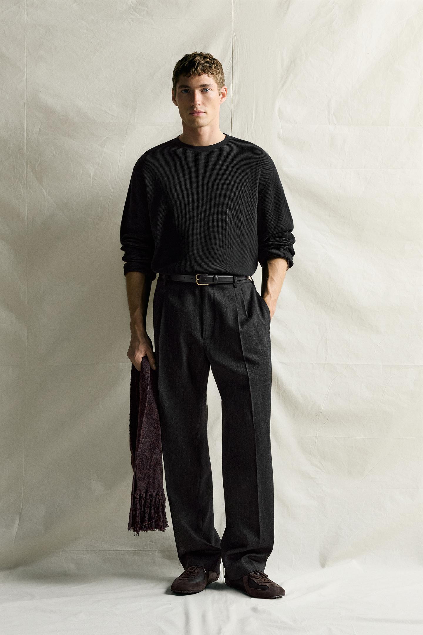 Мужская футболка Zara Waffle-Textured, цвет: Чёрный