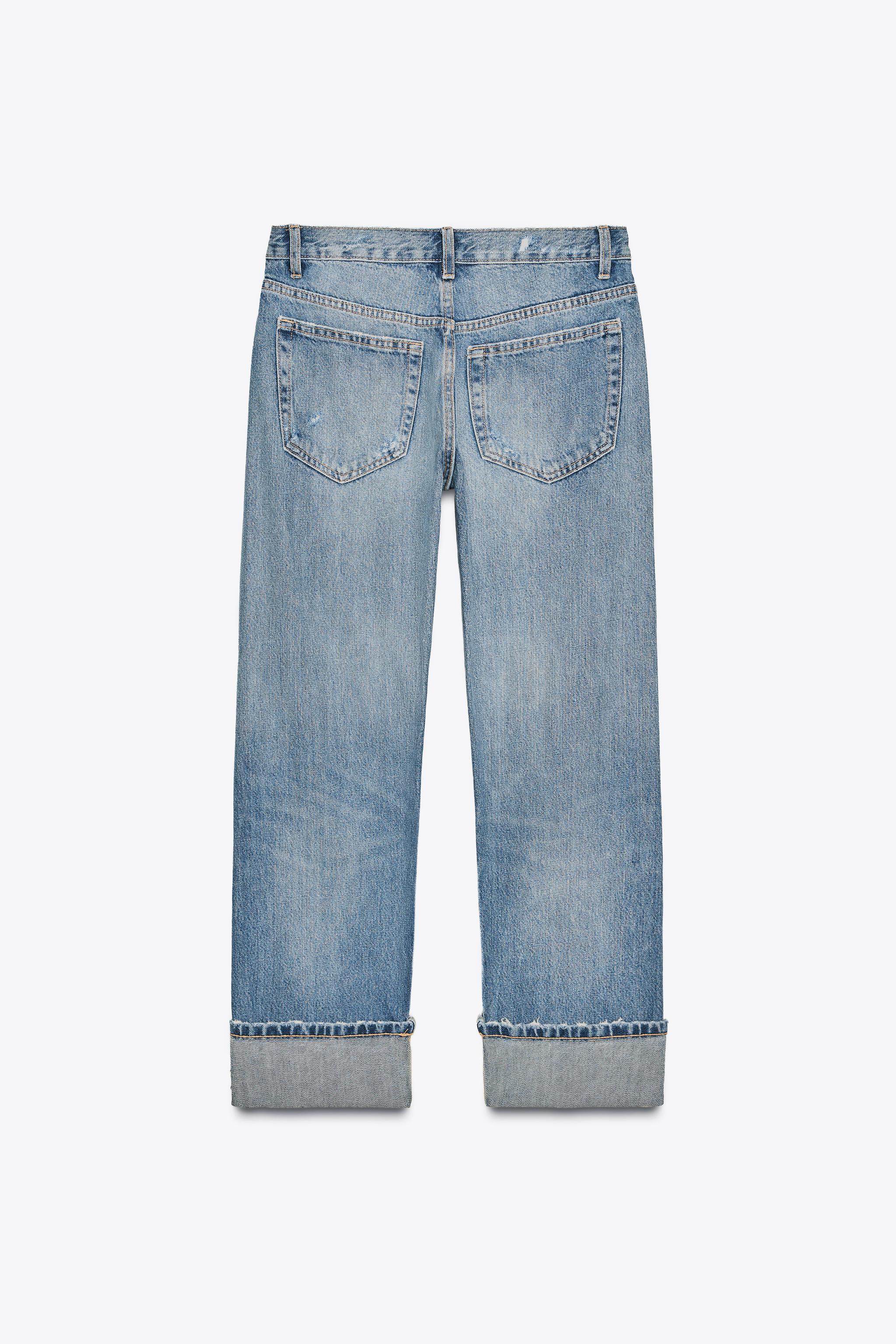 TRF STRAIGHT RIPPED MID-RISE JEANS - Blue | ZARA United States