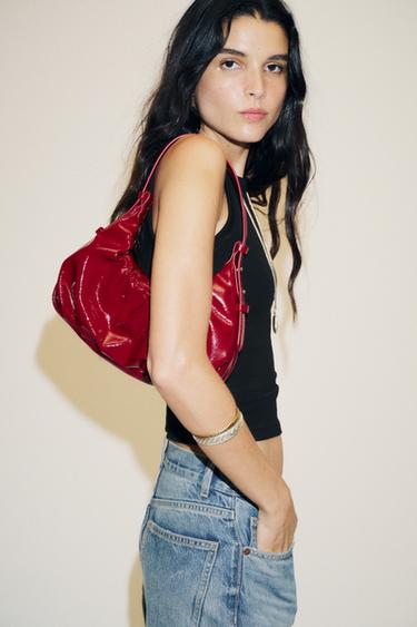 CRACKLED EFFECT GATHERED BAG - Red by Zara