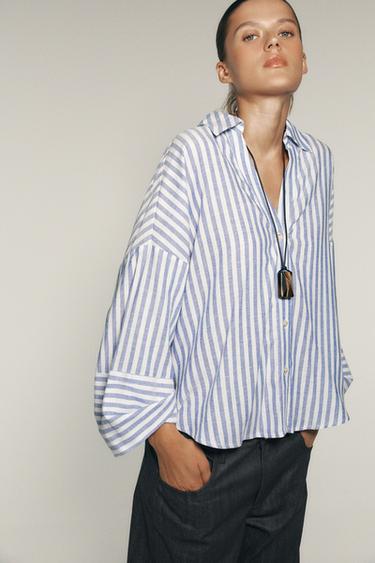 Zara STRIPED SHIRT - Blue / White