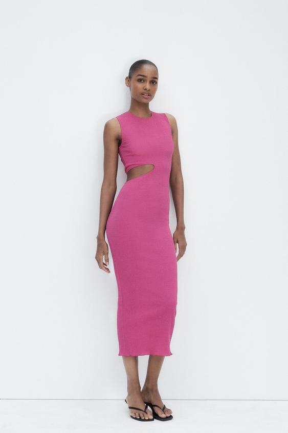 テクスチャー カットアウト ロングワンピース - ピンク | ZARA Japan 