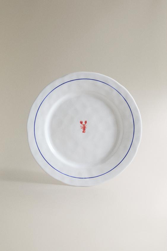 Zara LOBSTER STONEWARE DINNER PLATE - Blue / White - Image 0