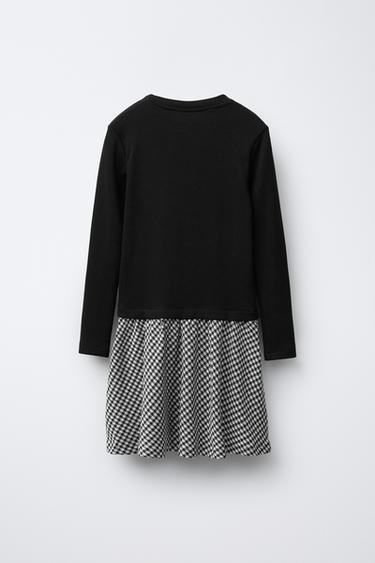 RIBBED COMBINATION DRESS WITH CHECK SKIRT - Ecru / Black by Zara - Image 1