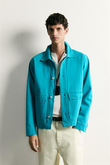 RELAXED FIT DENIM JACKET WITH POCKETS - Blue / Green by Zara