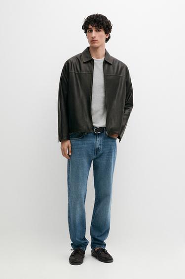 Zara Distressed effect leather jacket - Dark brown - Image 0