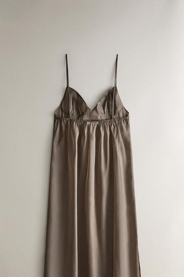 ORGANZA SILK NIGHTDRESS - Grey / Tan by Zara - Image 3