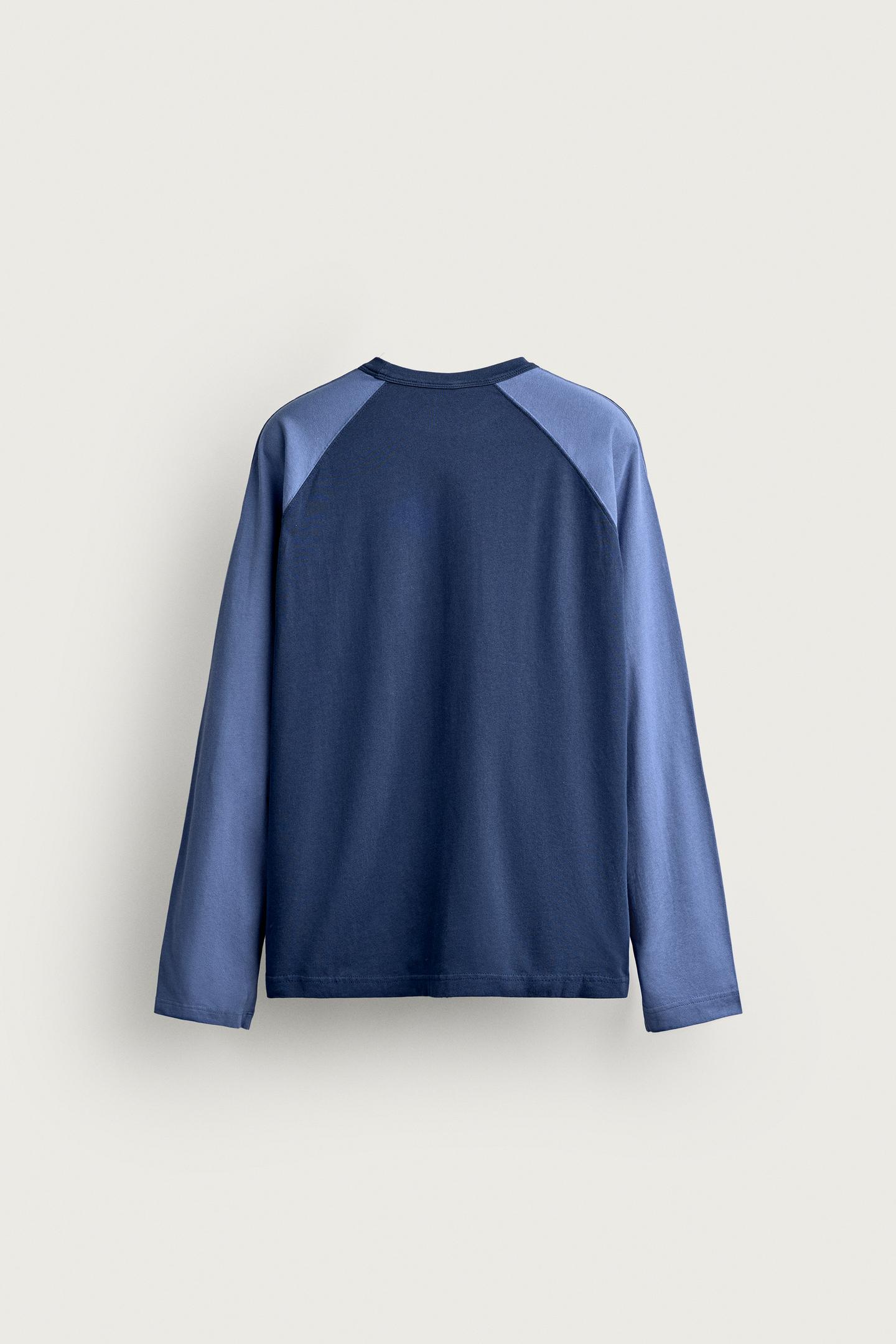 Мужская футболка Zara Color Block Long Sleeve, цвет: Синий — фото 6