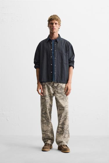 BUKSER MED ABSTRAKT PRINT - gyldenbrun fra Zara