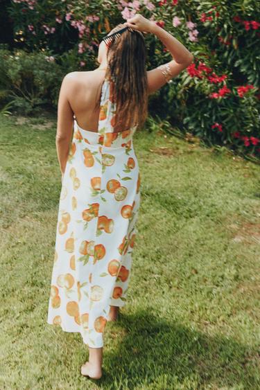 ROBE IMPRIMÉE AVEC LIN - Orange de Zara - Image 3