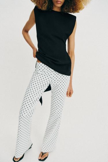 STRETCH FLARE DOT TROUSERS - Black / White by Zara