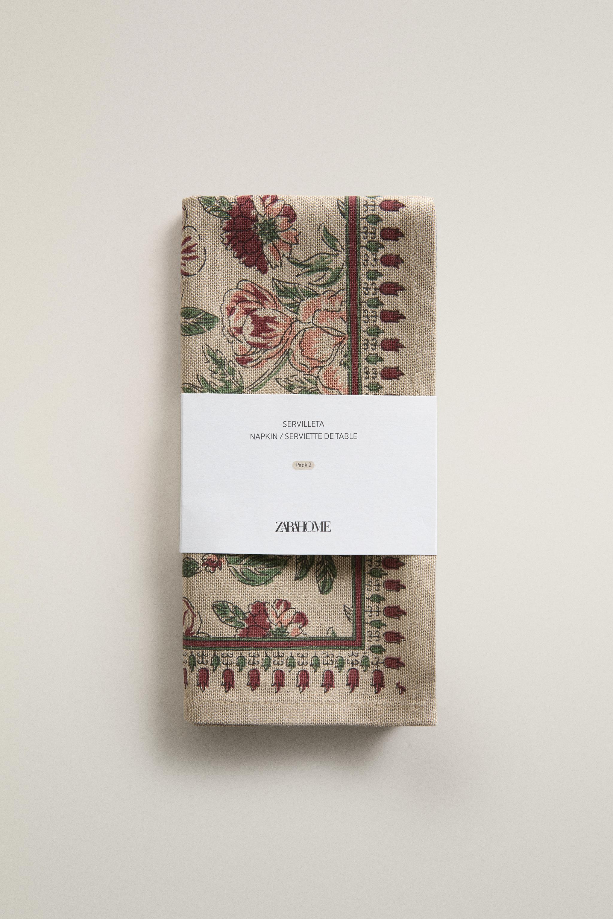 LOT DE 2 SERVIETTES IMPRIMÉ FLEURS