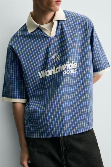 CHEMISE POLO COURTE COUPE TEXTE IMPRIMÉ - Bleu / Blanc de Zara - Image 5