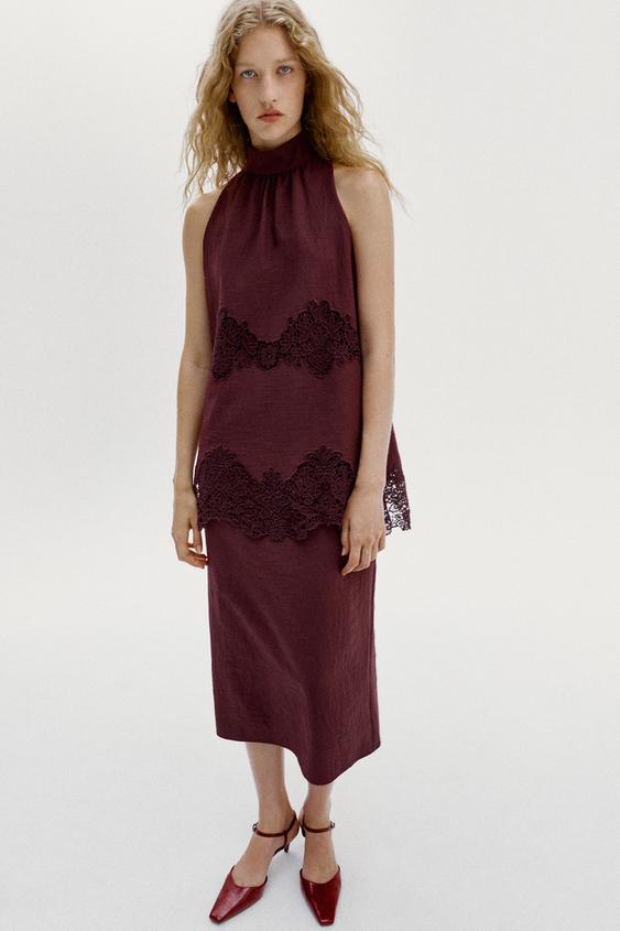 Vestido midi halter con bordados