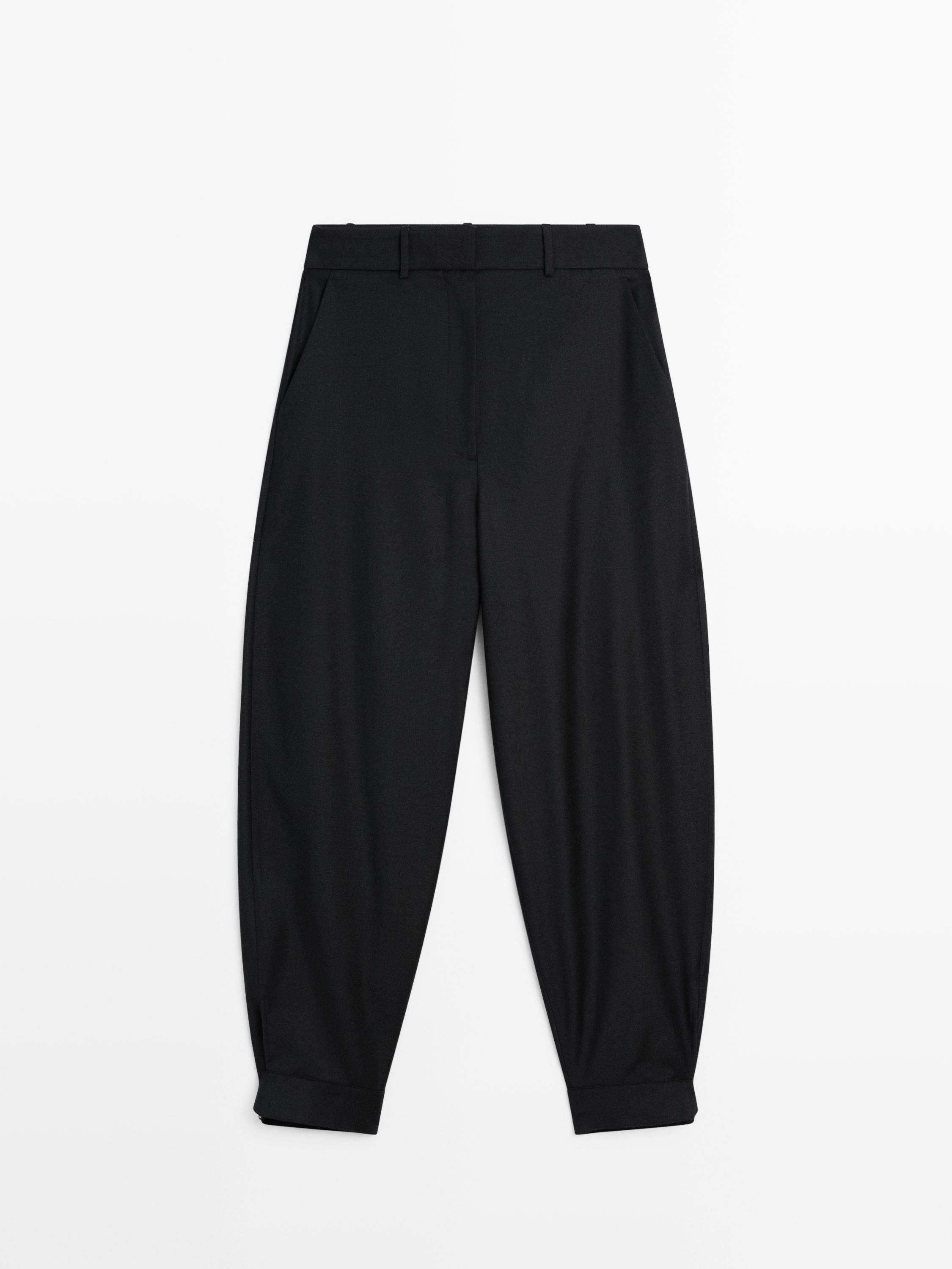 Wool blend sarouel trousers with buckle