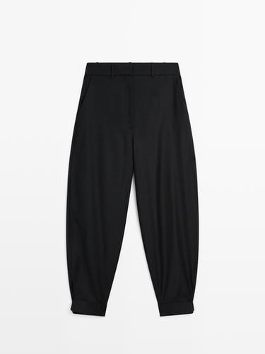 Zara Wool blend trousers with buckle detail - Black