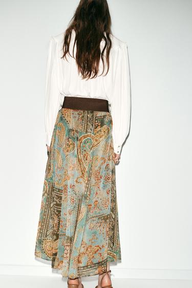 JUPE MI-LONGUE IMPRIMÉE AVEC CEINTURE - Multicolore de Zara - Image 4