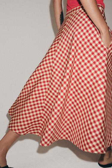 ZW COLLECTION CHECK LAYERED SKIRT - Ecru / Red by Zara